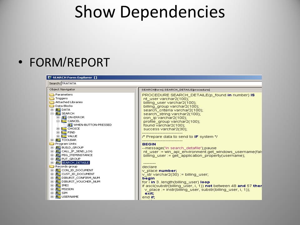 Oracle Form explorer with object dependencies